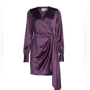 Purple Asymmetrical Wrap Cocktail Dress with V-Neck
